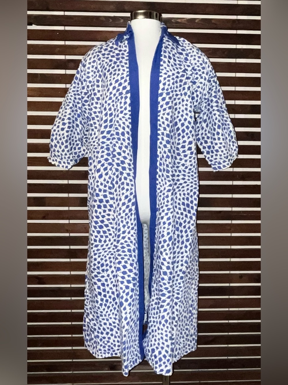 1960s Vintage Jackie Morgan Blue & White Cotton Coverup Coat